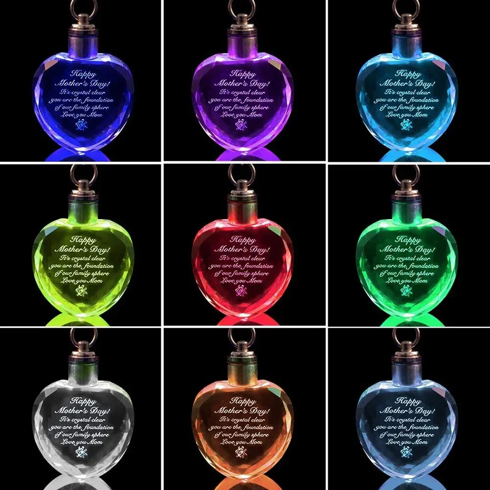 Happy Mothers Day Gift LED Unique REAL 3D Illuminating Crystal Heart Keychain - Picture 6 of 6